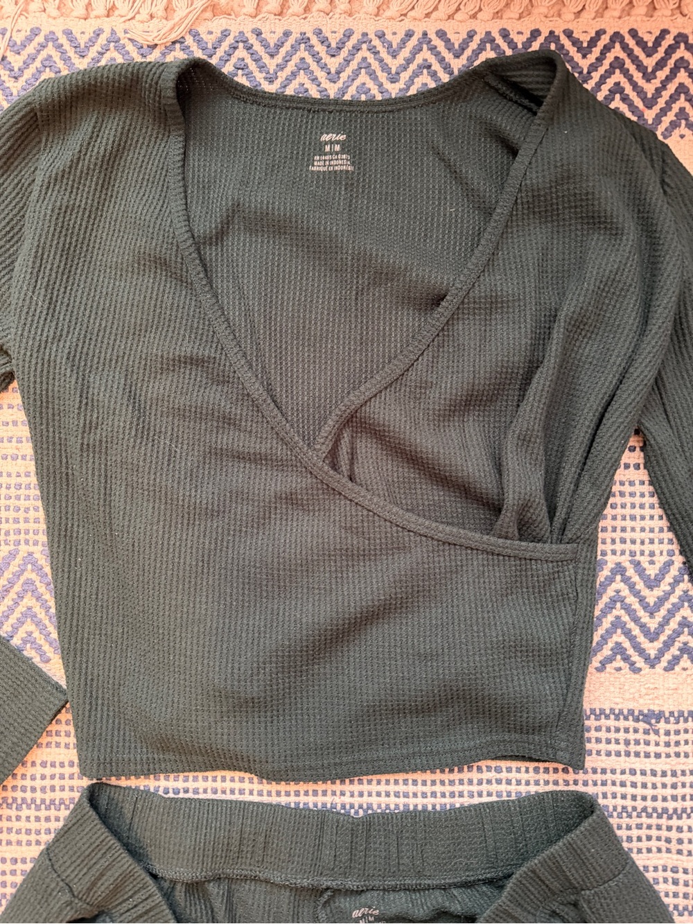 Aerie pajama set: Dark Green Ribbed Wrap Top & Cargo Joggers Set - Picture 4 of 5